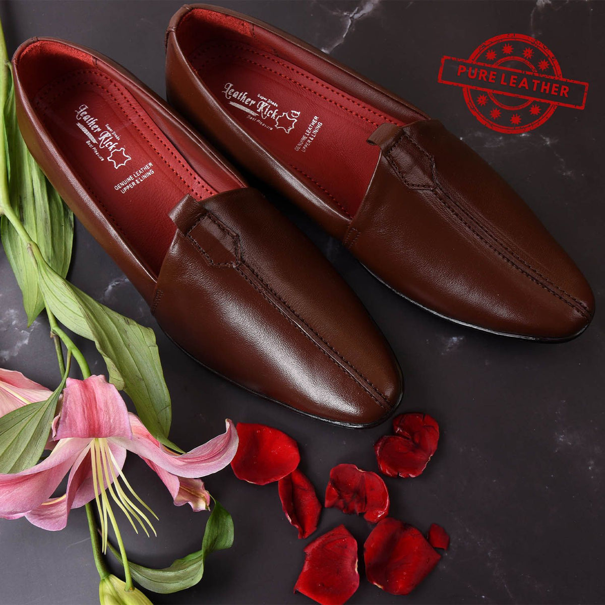 Kolapuri Centre Ethnic Men's Brown Leather Jutti